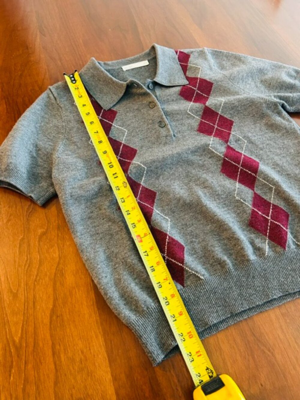 OAK + FORT: Argyle Short Sleeve Polo Sweater, Ladies Size M - Picture 8 of 10